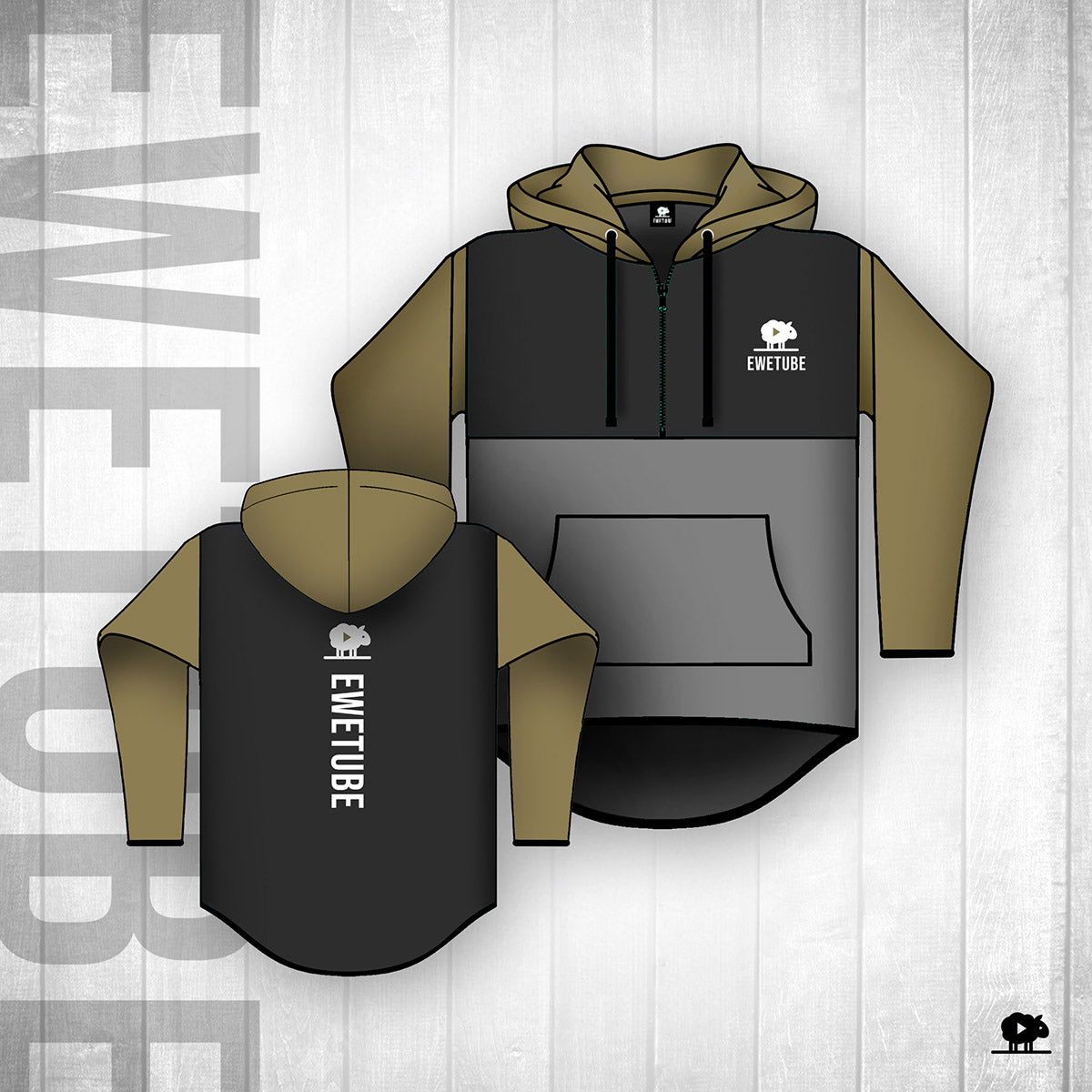 Ewetube Khaki/Grey Shearing Hoodie