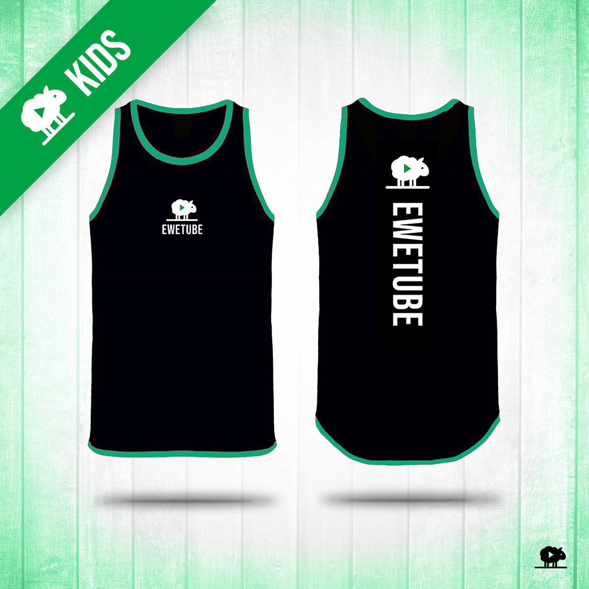Ewetube Kids Black/Green Shearing Singlet