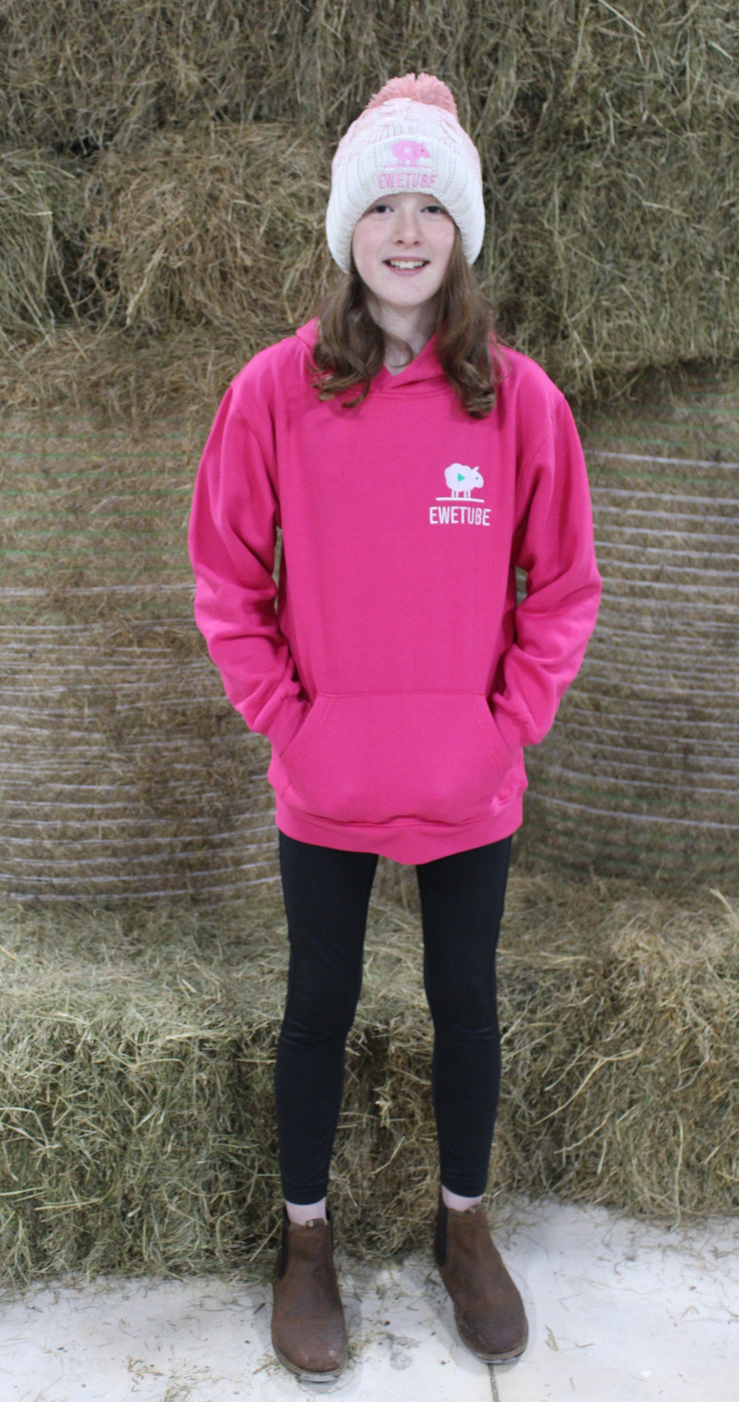 Ewetube Kids Pink Hoodie (Double Logo)